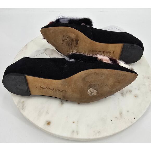 Rebecca Minkoff Amelie Black Suede Flats | Real Mink Fur Loafers - Picture 7 of 8